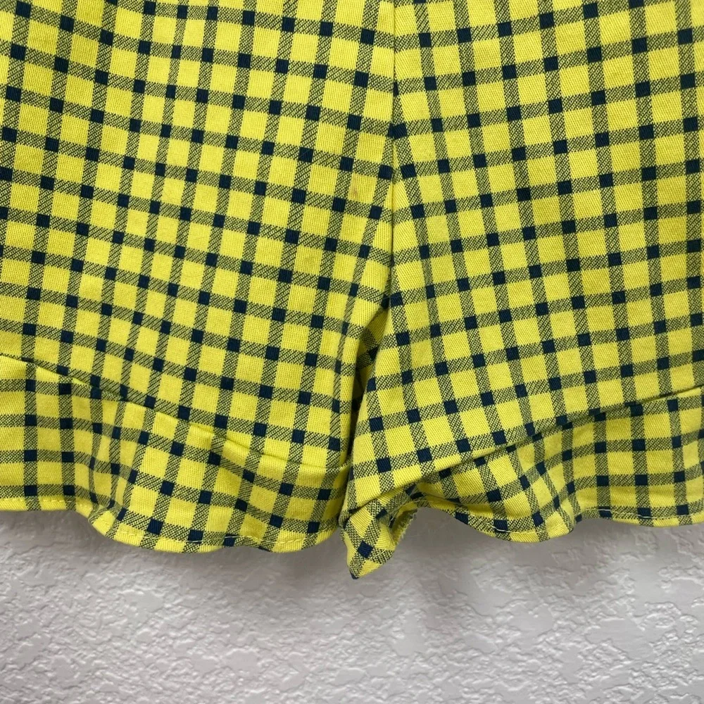 Zara Yellow / Black Check Ruffle High Rise Shorts - Picture 3 of 10
